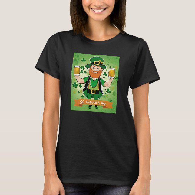 St. Patricks Day Doppel geficktes Bier Leprechaun T-Shirt (Vorderseite)