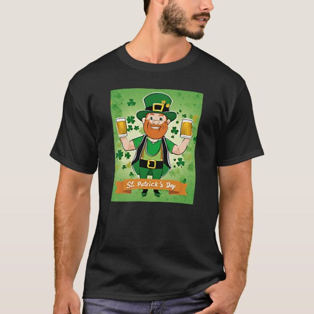St. Patricks Day Doppel geficktes Bier Leprechaun T-Shirt (Vorderseite)