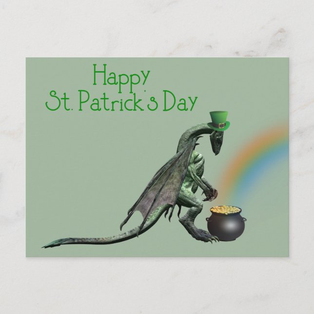 St. Patrick's Day Dragon Pot of Gold Postkarte (Vorderseite)