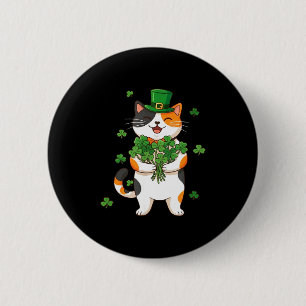 St. Patricks Day Dreifarbenkatze mit Koboldhut und Button