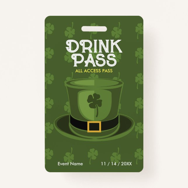 St. Patrick's Day Drink Pass Abzeichen Ausweis (Vorderseite)