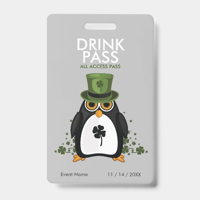 St. Patrick's Day Drink Pass Ausweis (Vorderseite)