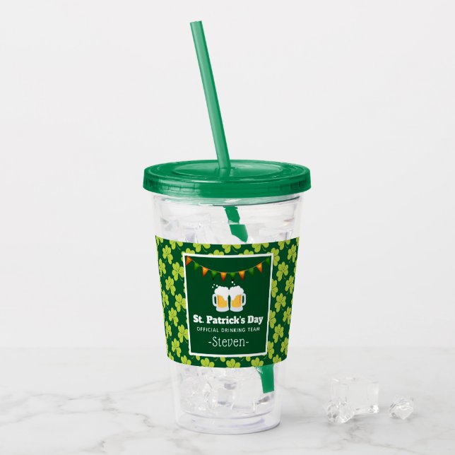 St. Patrick's Day Drinking Team Clover Pattern Acryltrinkbecher (Vorderseite Ice)
