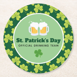 St. Patrick's Day Drinking Team Clover Pattern Runder Pappuntersetzer