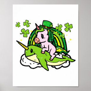 St Patricks Day Einhorn auf Narwal Irische Mädchen Poster