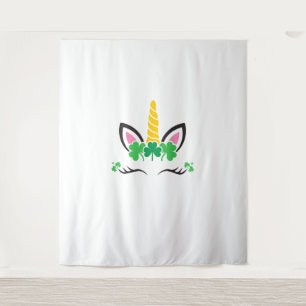 St. Patrick's Day Einhorn Gesicht Leprechaun Irisc Wandteppich