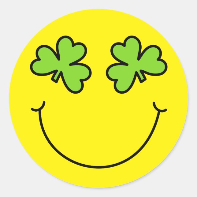 St Patrick's Day Emoji Kleeblatt Eyes Face Runder Aufkleber (Vorderseite)