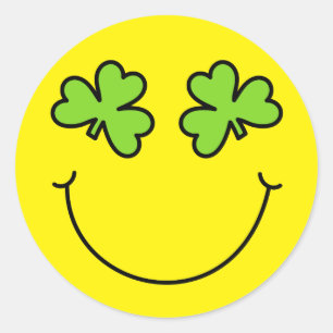 St Patrick's Day Emoji Kleeblatt Eyes Face Runder Aufkleber