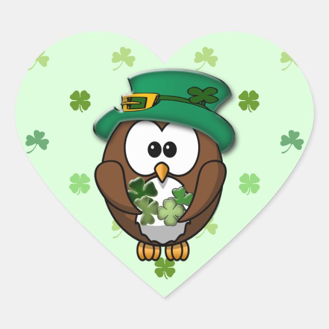 St. Patrick's Day Eule Herz-Aufkleber (Vorderseite)