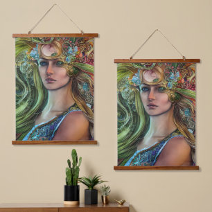 St. Patrick's Day Fantasy Woman Wandteppich Mit Holzrahmen