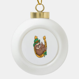 St Patricks Day Faultier Hufeisen Glückspilz Keramik Kugel-Ornament