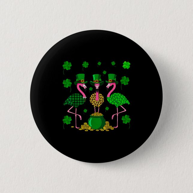 St. Patricks Day Flamingo Irisch Irland Kleeblatt  Button (Vorderseite)