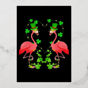 St Patrick's Day Flamingo Kleeblatt Herz Folien Feiertagskarte