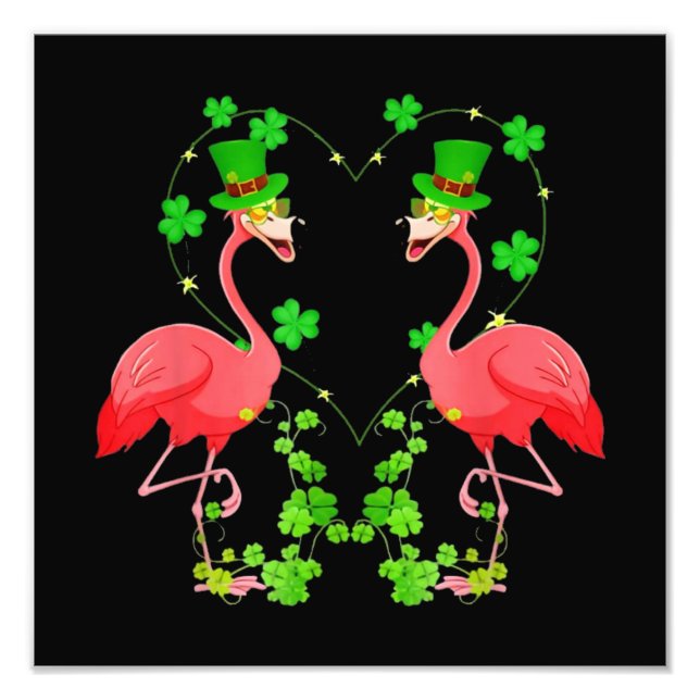 St Patrick's Day Flamingo Kleeblatt Herz Fotodruck (Vorne)