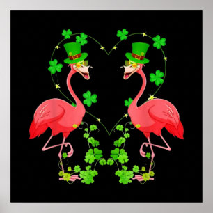 St Patrick's Day Flamingo Kleeblatt Herz Poster