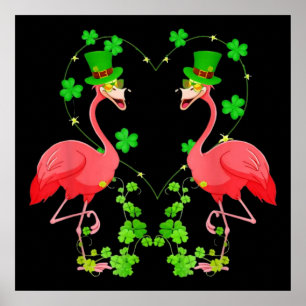 St Patrick's Day Flamingo Kleeblatt Herz Poster