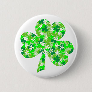 St Patrick's Day Floral Kleeblatt Button