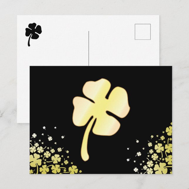 St. Patrick's Day Four Leaf Gold Clover Postkarte (Vorne/Hinten)
