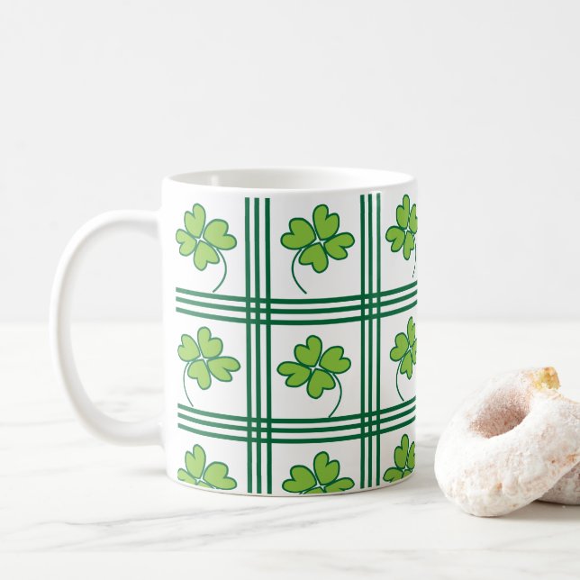 St Patricks Day Four Leaf Lucky Clover Pattern Kaffeetasse (Mit Donut)