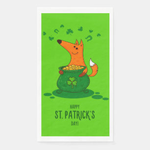 St Patricks Day Fox Pot of Gold Green Kleeblatt Serviette