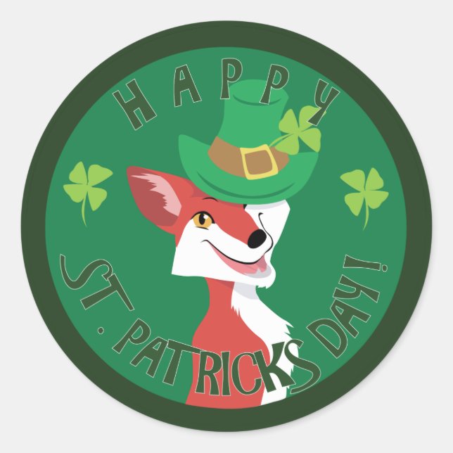 St. Patrick's Day Fox Runder Aufkleber (Vorderseite)