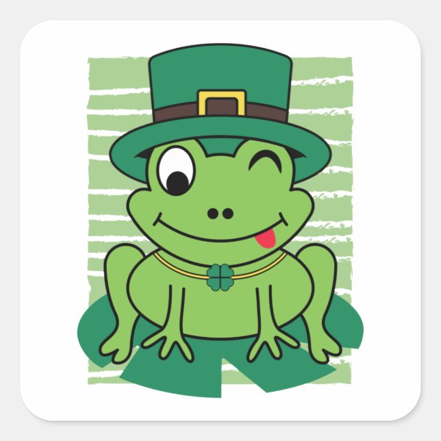 St. Patrick's Day Frog Lucky Kleeblatt Quadratischer Aufkleber (Vorderseite)