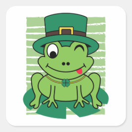 St. Patrick's Day Frog Lucky Kleeblatt Quadratischer Aufkleber