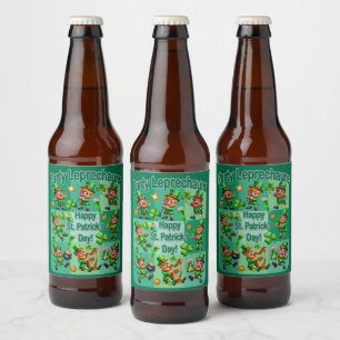 St. Patrick's Day Fun Adorable "Party Leprechauns" Bierflaschenetikett