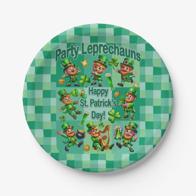 St. Patrick's Day Fun Adorable "Party Leprechauns" Pappteller (Vorderseite)