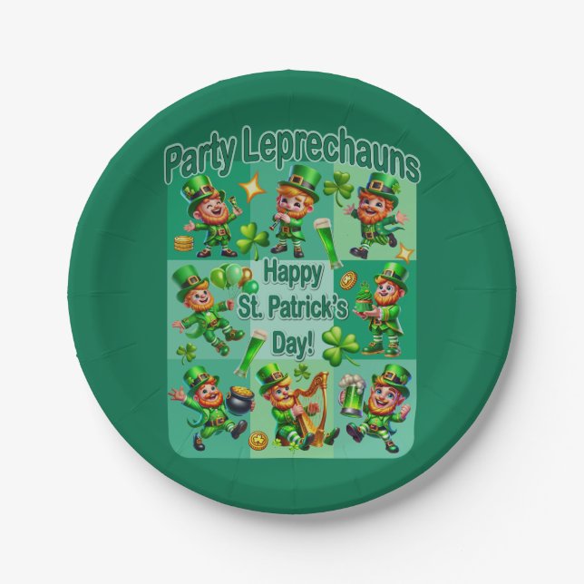 St. Patrick's Day Fun Adorable "Party Leprechauns" Pappteller (Vorderseite)
