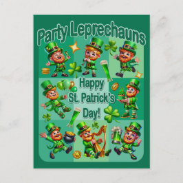 St. Patrick's Day Fun Adorable "Party Leprechauns" Postkarte