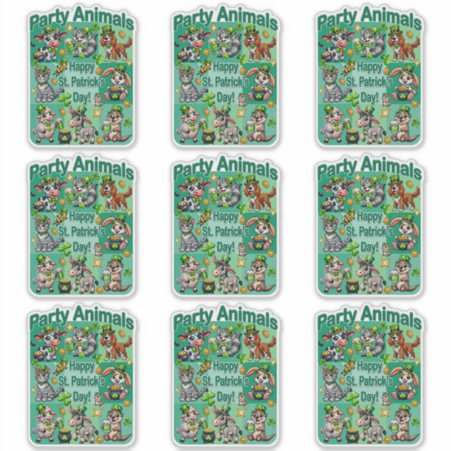 St. Patrick's Day Fun und Adorable "Party Animals" Aufkleber (Vorderseite)