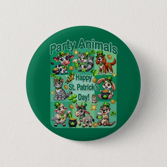St. Patrick's Day Fun und Adorable "Party Animals" Button (Vorderseite)