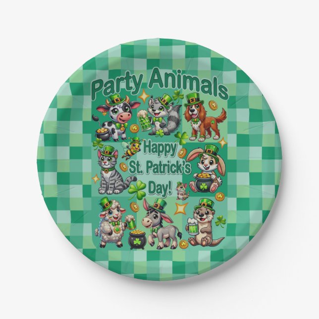 St. Patrick's Day Fun und Adorable "Party Animals" Pappteller (Vorderseite)