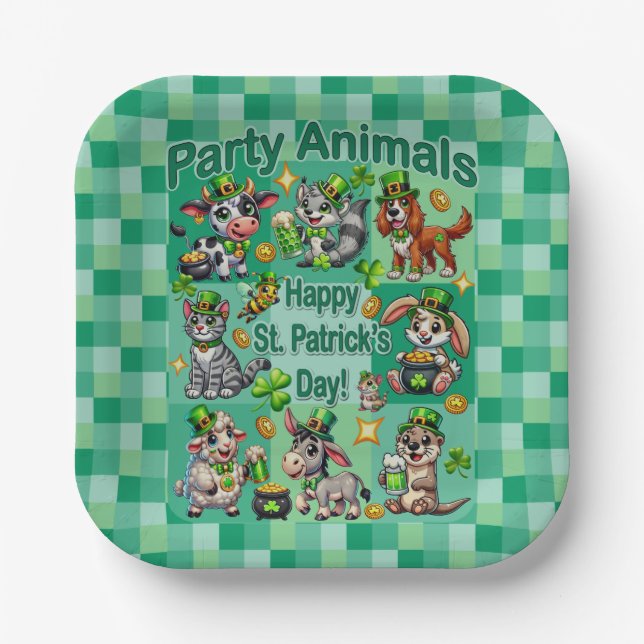 St. Patrick's Day Fun und Adorable "Party Animals" Pappteller (Vorderseite)
