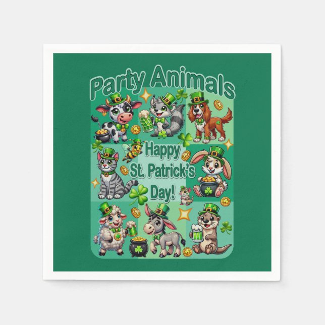 St. Patrick's Day Fun und Adorable "Party Animals" Serviette (Vorderseite)