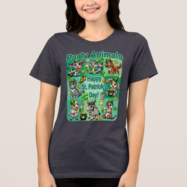 St. Patrick's Day Fun und Adorable "Party Animals" Tri-Blend Shirt (Vorderseite)