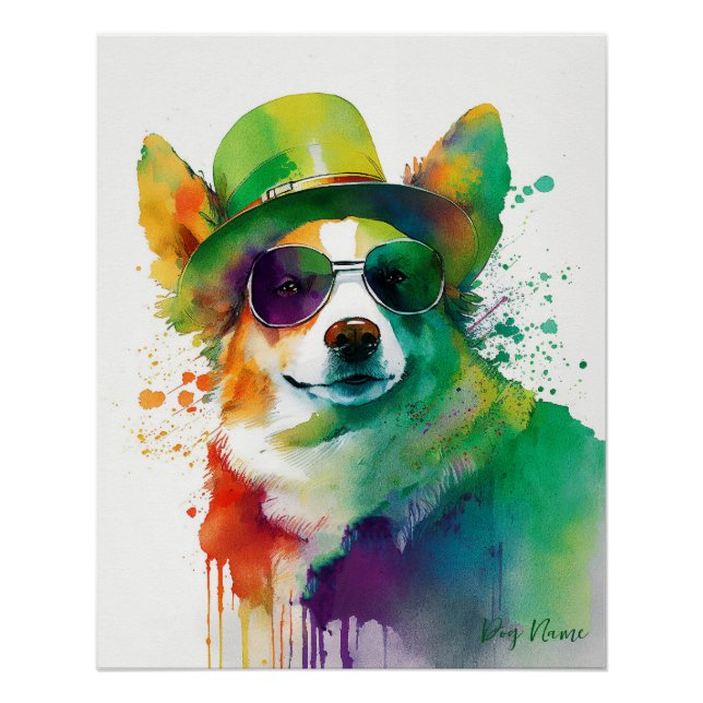 St Patricks Day - Funny Corgi Dog Irish Costume Poster (Vorderseite)