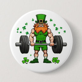 St. Patrick's Day Funny Leprechaun Barbell Gym Button