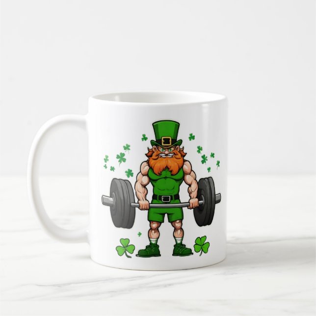 St. Patrick's Day Funny Leprechaun Barbell Gym Kaffeetasse (Links)