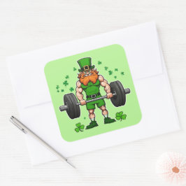 St. Patrick's Day Funny Leprechaun Barbell Gym Quadratischer Aufkleber