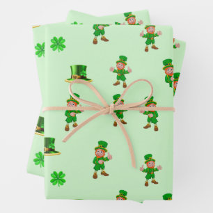 St. Patrick's Day Funny Leprechaun, Hut, Klee Geschenkpapier Set