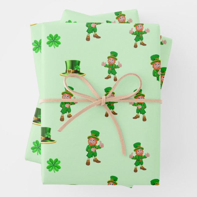 St. Patrick's Day Funny Leprechaun, Hut, Klee Geschenkpapier Set (Beispiel)