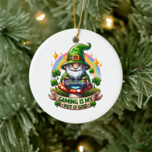 St. Patrick's Day Gamer-Gnom Keramik Ornament