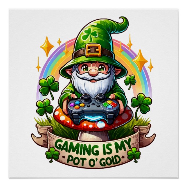 St. Patrick's Day Gamer-Gnom Poster (Vorderseite)