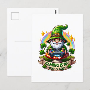 St. Patrick's Day Gamer Gnome Postkarte