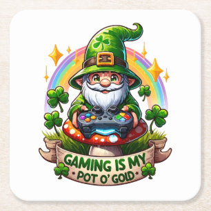 St. Patrick's Day Gamer Gnome Rechteckiger Pappuntersetzer