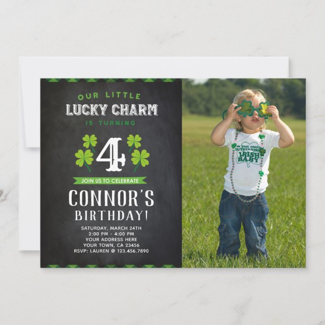 St Patrick's Day Geburtstagseinladung mit Foto Einladung (Vorderseite)