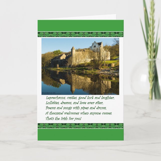 St. Patrick's Day Gedicht mit Burg und Kleeblätter Karte (Vorderseite)