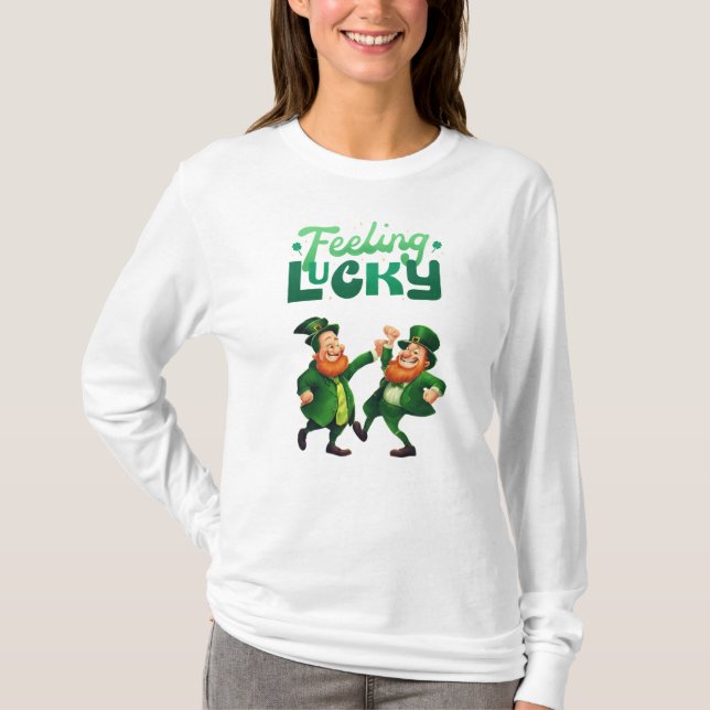 St. Patricks Day Gefühl Lucky Dancing Leprechauns T-Shirt (Vorderseite)